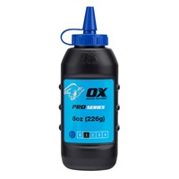 .The OX-P025702 OX Pro Chalk Refill Blue 226g is a premium quality chalk powder formulated for clear and accurate line marking. Its fine particle consistency ensures sharp, long-lasting lines, while the bright blue colour provides excellent visibility on most surfaces, both indoors and outdoors. Supplied in a 226g easy-fill bottle, it’s ideal for quick refills of OX Trade and Pro chalk line reels. A reliable marking solution for professional tradespeople.