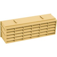 Tough, robust and effective airbrick ventilator presenting an equivalent area of 6170mm2 (free area of 6500mm²) per unit.
Unique stepped front grille greatly reduces the entry of wind and driven rain.