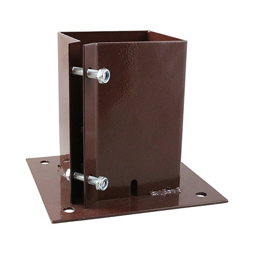 4&quot;x4&quot; (100x100mm) Bolt down fence post shoes are a quick and easy way to erect fencing and garden posts as they require no digging or concreting into place, saving time and money. Designed to be fixed down onto an existing concrete base or wall and are perfect for patio fencing, decking, pergolas or car ports. The bolt secure version features 2x 8mm carriage bolts that tighten and clamp the post firmly into the post holder section to prevent any post movement as well as allowing for over / under sized post tolerance. The bolt system also allows for removal of the post at a later stage if required.