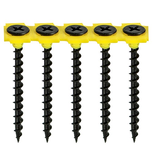 Timco Collated Coarse Drywall Screw - BLK 3.5x25mm - Used to secure plasterboard to timber stud work. The collated strips are specifically designed to be compatible with all leading power tool brands.
