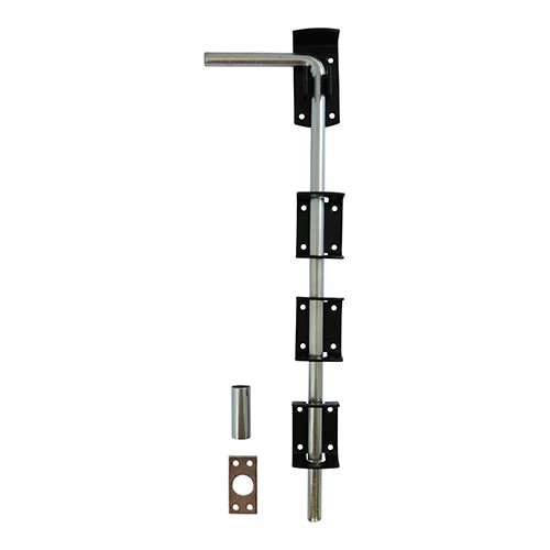Ideal for securing the bottom of gates and doors in domestic and industrial applications. Extended bolt length for ease of operation and an adjustable bolt throw by moving the keep position. TIMCO fixings included.
