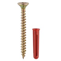 Plastic plugs supplied with screws, suitable for all kinds of masonry and substrate materials in medium to lightweight applications. NOTE: It may be beneficial to reduce drill diameter in soft materials.