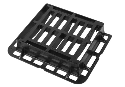 430x370x100mm End Hinged Ductile iron gully grate and frame with a D400 loading is used in estate roads and kerbside.