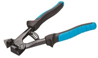The heavy duty blades of the OX Tile Nippers can cut ceramic tiles with ease.  The 5/8inch biting surface of the OX Tile Nippers is tungsten carbide tipped that provide added strength while cutting the tiles and have contoured handles as well as a suction-grip ergonomic handle for enhanced comfort.  The 8 inch OX Tile Nippers have a 3/16 inch opening for a standard tile. A center spring between the handles return the jaws to an open position.  The offset jaws are straight for easy biting action when nipping away at tiles. A handle stop is positioned below the fulcrum, to protect both the carbide tip of the jaws and the user's fingers.