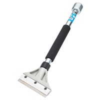The handle of the OX Scraper is made of heavy duty chrome plated solid steel for durability.  The Hammer offers a cushion grip on the handle which is ideal when working for a long durations with the scrapper, this feature controls hand fatigue and offers a comfortable non-slip grip.  The Pro Heavy Duty Scrapper also has a hammer at the other end. It can be used for scrapping the floor and at the same time can also be used as a hammer, making it a multi purpose tool.  The heavy duty Scraper Blades are thicker than usual blades to ensure sustainability and enhanced sharpness on the edge of the blades.