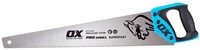 The OX Long Saw Blade comes with an integral angle stop for 45° and 90° degrees which are built into the handle for enhanced precision.  The blade of the OX Long Saw Blade has hardened teeth for fine and fast cuts, and the handsaw blade cuts with thrust and drag. This helps you to make quick and fine cuts on all types of wood consistently.  The strong build of the OX Long Saw Blade gives better stability to the tool and helps the user to make precise cuts. The OX Long Saw Blade is made using high-quality materials for better performance and sharpness.