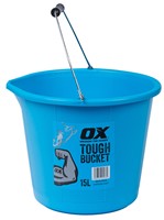 The OX pro tough bucket is an extremely durable design as it has a high rubber content which allows the material to bend and flex rather than split and crack.  The bucket comes with a sturdy wire handle with comfort grip.