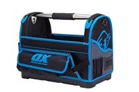 The OX pro open tool tote bag is an extremely tough bag for ultimate durability.  The tote has a heavy duty steel handle with a rubber grip.  The open structure allows for quick and easy tool access.
