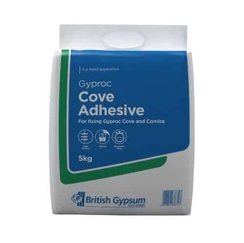 Gyproc Cove Adhesive - A gypsum based adhesive for fixing Gyproc Cove and Cornice. Our cove adhesive is especially created for fixing Gyproc Cove or Cornice to plaster or plasterboard surfaces. Coving often adds a personal touch to a home and can finish off a room, injecting personality and character. The best finish is achieved when Gyproc Cove and Gyproc Cove Adhesive is used together.