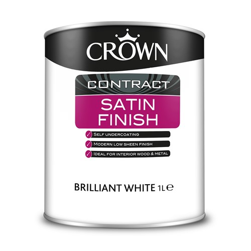 Crown Contract Satin is self-undercoating and durable, with a modern mid sheen finish