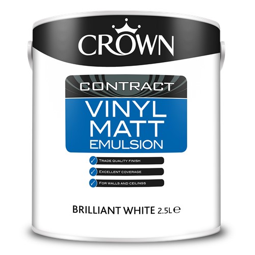 Crown Contract Vinyl Matt is a smooth trade quality emulsion with excellent coverage providing a flat modern non-reflective look.