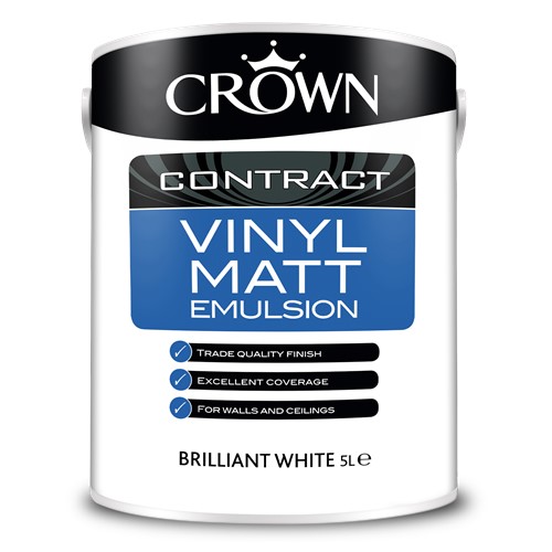 Crown Contract Vinyl Matt is a smooth trade quality emulsion with excellent coverage providing a flat modern non-reflective look.
