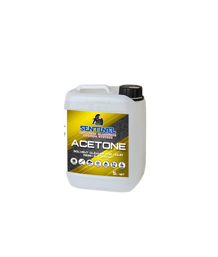 Acetone is used for cleaning tools and rollers and surfaces prior to applying resin or topcoat.