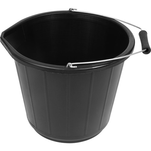 This 14L Black Bucket with metal handle and plastic grip is made from recycled PP material, adding strength and ensuring this bucket can be put through its paces.