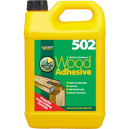 High bond strength, high water-resistance – it’s easy to see why this Everbuild 502 wood glue is such a popular choice for all wood bonding jobs. It’s perfect for all general woodworking, wooden furniture and joinery uses including furniture assembly and household DIY use.
This general purpose wood adhesive has a fast cure and sets in just 10 minutes. Its quick drying time and clear finish combines with a high weather resistance and excellent rate of bond strength to make it the ideal choice for outdoor use as well as indoors.