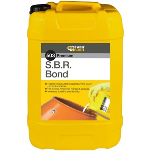 SBR Bond 25 Litre the most cost effective option from Everbuild a liquid, which has numerous uses both internal and external as an admixture, primer, bonding agent and sealer.

Sbr Bond is a white Polymer Emulsions used extensively over the last 20 years by the building industry as an admixture for cement and concrete applications,

including repair and renovation, surfacing of floors and bonding generally.

SBR contains anti-foam to control the density of cementitous mixes