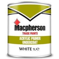 This Macpherson Trade Acrylic Primer Undercoat White 5L is ideal for the interior priming of softwoods, hardwoods and hardboards, and as an interior undercoat for gloss finishes. Fast drying with no residual odour, this water-based primer undercoat is simple and quick to apply. Excellent opacity for a flawless finish.
