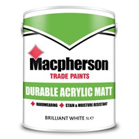 The Macpherson Durable Matt is a hard wearing emulsion for interior walls and ceilings. The product has been specially formulated to allow scuffs and stains to be easily washed away. Walls will stay fresher for longer with the finish due to it's built in stain and moisture resistance.