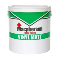 Macpherson Vinyl Matt is a low VOC content matt finish. It is a wipeable product which is thinned with water and is applied by brush, roller, airless spray or HVLP spray. It is suitable for interior use. It is touch dry in 2-3 hours and recoatable after 4 hours. Matt emulsion is a decorative coating providing a flat finish for use on walls and ceilings. Wipeable products are suitable for light traffic areas where occasional cleaning is required. It can be applied to coated plaster surfaces without thinning. On new plaster, thin the first coat with water to manufacturers recommendations.