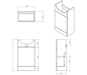 Includes Floor Standing White Basin Unit
Dimensions: H 855 x W 450 x D 370mm
Includes ceramic 1TH basin
Supplied fully assembled, door can only be opened to the left
Standard soft close fittings
MFC 16mm doors & cabinets with a lacquered finish
Handles included, but delivered unattached, pilot holes pre-drilled
Please note: 450mm unit cannot be joined together side by side with the Vista WC unit as it is a slimmer depth
Handle centre hole position 96mm
5 Year Guarantee