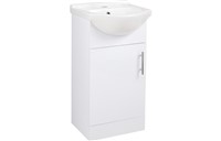 Includes Floor Standing White Basin Unit
Dimensions: H 855 x W 450 x D 370mm
Includes ceramic 1TH basin
Supplied fully assembled, door can only be opened to the left
Standard soft close fittings
MFC 16mm doors & cabinets with a lacquered finish
Handles included, but delivered unattached, pilot holes pre-drilled
Please note: 450mm unit cannot be joined together side by side with the Vista WC unit as it is a slimmer depth
Handle centre hole position 96mm
5 Year Guarantee