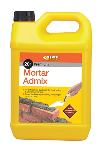 Mortar Admix 5ltr is an air entraining plasticiser that replaces lime in the mix to provide an easy to work “butter like” consistency to the mortar and to prevent shrinkage, cracking and crazing during the setting process. For use in brick laying and plastering mortars. Provides a degree of frost resistance and long term resistance to freeze-thaw cycles when set.