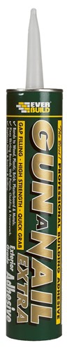 Everbuild Gun A Nail Extra is a high strength, gap filling adhesive providing extra bond strength and a quick cure in external applications. Gun A Nail Extra is also ideal for bonding two non-porous materials together.