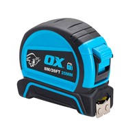 The OX Pro Dual Auto Lock Tape Measure 8m is designed for accuracy, strength, and convenience on site. Built with a durable ABS plastic case and a comfortable soft grip, it’s made to withstand heavy use. The dual-sided blade features both metric and imperial graduations for easy reading, while the auto-lock system keeps the tape securely extended for hands-free measuring. A magnetic hook ensures a firm hold on metal surfaces, making it ideal for solo work. OX-P505208