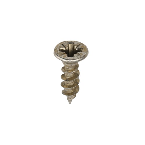 A single thread woodscrew mainly used in various types of timber and man-made boards or into masonry with the use of a plastic plug.

• Double countersunk reduces the likelihood of head shear and assists completion of countersinking
• Wax lubricated to enhance screw insertion time, extra driving torque and resistance to corrosion
• 40&#176; deep single thread to provide a secure fixing with high pull-out resistance
• 25&#176; sharp point and single lead for a fast start and improved thread acceptance
• All sizes up to and including 75mm are fully threaded and lengths 80mm and above all have 70mm thread length