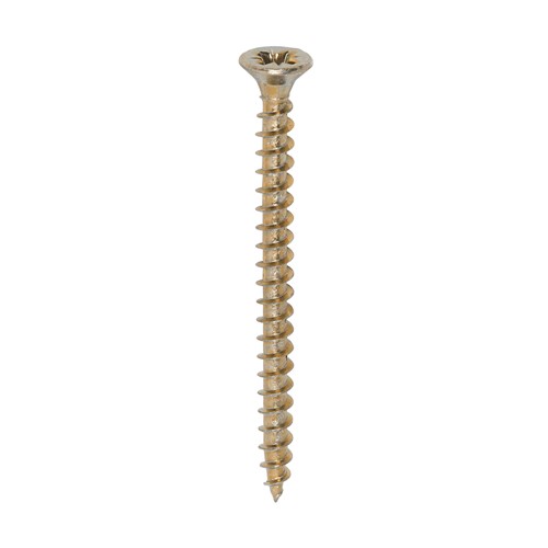 A single thread woodscrew mainly used in various types of timber and man-made boards or into masonry with the use of a plastic plug.

• Double countersunk reduces the likelihood of head shear and assists completion of countersinking
• Wax lubricated to enhance screw insertion time, extra driving torque and resistance to corrosion
• 40&#176; deep single thread to provide a secure fixing with high pull-out resistance
• 25&#176; sharp point and single lead for a fast start and improved thread acceptance
• All sizes up to and including 75mm are fully threaded and lengths 80mm and above all have 70mm thread length