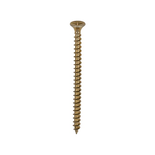 A single thread woodscrew mainly used in various types of timber and man-made boards or into masonry with the use of a plastic plug.

• Double countersunk reduces the likelihood of head shear and assists completion of countersinking
• Wax lubricated to enhance screw insertion time, extra driving torque and resistance to corrosion
• 40&#176; deep single thread to provide a secure fixing with high pull-out resistance
• 25&#176; sharp point and single lead for a fast start and improved thread acceptance
• All sizes up to and including 75mm are fully threaded and lengths 80mm and above all have 70mm thread length