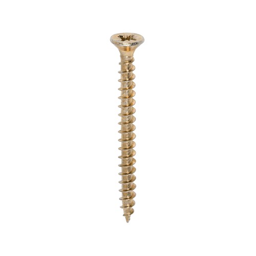 A single thread woodscrew mainly used in various types of timber and man-made boards or into masonry with the use of a plastic plug.

• Double countersunk reduces the likelihood of head shear and assists completion of countersinking
• Wax lubricated to enhance screw insertion time, extra driving torque and resistance to corrosion
• 40&#176; deep single thread to provide a secure fixing with high pull-out resistance
• 25&#176; sharp point and single lead for a fast start and improved thread acceptance
• All sizes up to and including 75mm are fully threaded and lengths 80mm and above all have 70mm thread length
