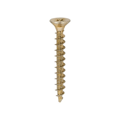 A single thread woodscrew mainly used in various types of timber and man-made boards or into masonry with the use of a plastic plug.

• Double countersunk reduces the likelihood of head shear and assists completion of countersinking
• Wax lubricated to enhance screw insertion time, extra driving torque and resistance to corrosion
• 40&#176; deep single thread to provide a secure fixing with high pull-out resistance
• 25&#176; sharp point and single lead for a fast start and improved thread acceptance
• All sizes up to and including 75mm are fully threaded and lengths 80mm and above all have 70mm thread length