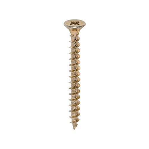 A single thread woodscrew mainly used in various types of timber and man-made boards or into masonry with the use of a plastic plug.

• Double countersunk reduces the likelihood of head shear and assists completion of countersinking
• Wax lubricated to enhance screw insertion time, extra driving torque and resistance to corrosion
• 40&#176; deep single thread to provide a secure fixing with high pull-out resistance
• 25&#176; sharp point and single lead for a fast start and improved thread acceptance
• All sizes up to and including 75mm are fully threaded and lengths 80mm and above all have 70mm thread length