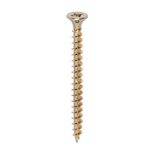 A single thread woodscrew mainly used in various types of timber and man-made boards or into masonry with the use of a plastic plug.

• Double countersunk reduces the likelihood of head shear and assists completion of countersinking
• Wax lubricated to enhance screw insertion time, extra driving torque and resistance to corrosion
• 40&#176; deep single thread to provide a secure fixing with high pull-out resistance
• 25&#176; sharp point and single lead for a fast start and improved thread acceptance
• All sizes up to and including 75mm are fully threaded and lengths 80mm and above all have 70mm thread length