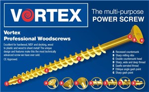 Vortex High-Perf Multi-Purpose Woodscrews CE - 5.0 x 100mm (600)